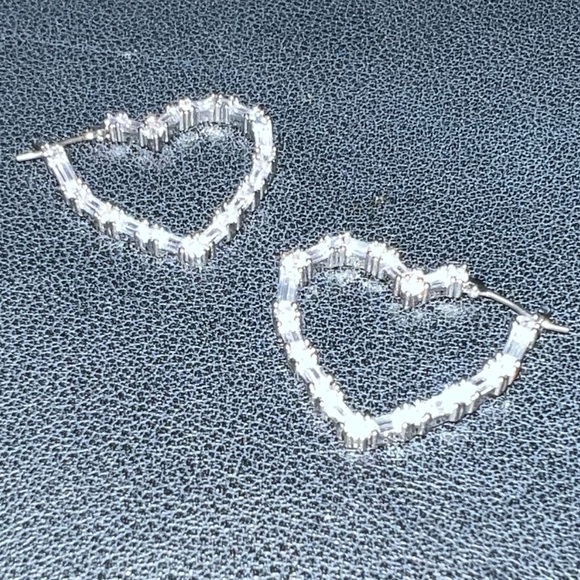 GIVENCHY Silver Pave Baguette CZ Crystal Heart Shaped Hoop Hook Earrings - Picture 8 of 11